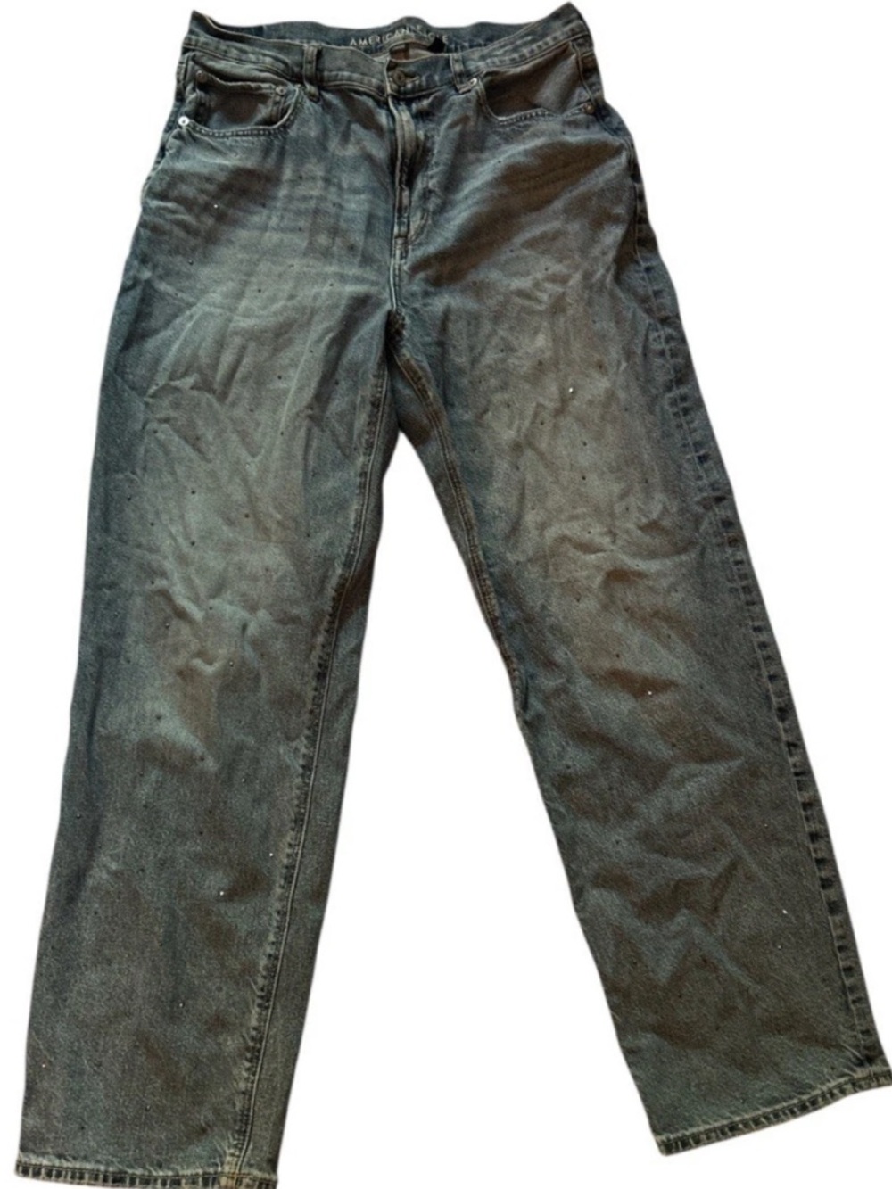 Bejeweled American Eagle Strigid High-Rise Denim Distressed Mom Jeans Size 12R